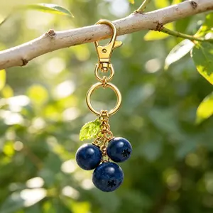 Cute 3D Resin Blueberry Keychain & Bag Charm | Durable Alloy Cottagecore Fruit Pendant for Teen Girls, Everyday Car Keys & Purses
