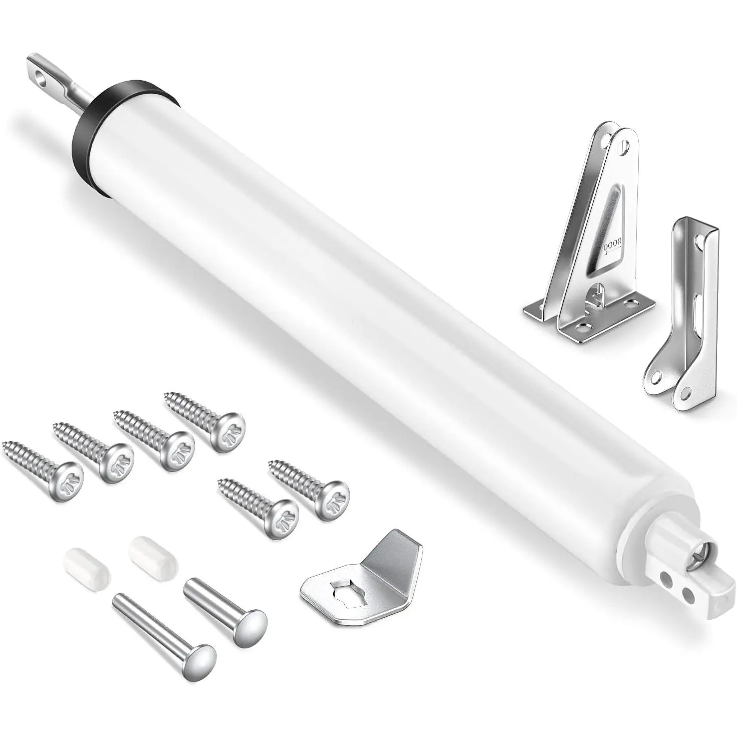 Storm Door Closer, Pneumatic Screen Door Closer, Adjustable Closing Speed, Safety Closure with Hold Open Feature,  Window & Door Bracket Kit (White)