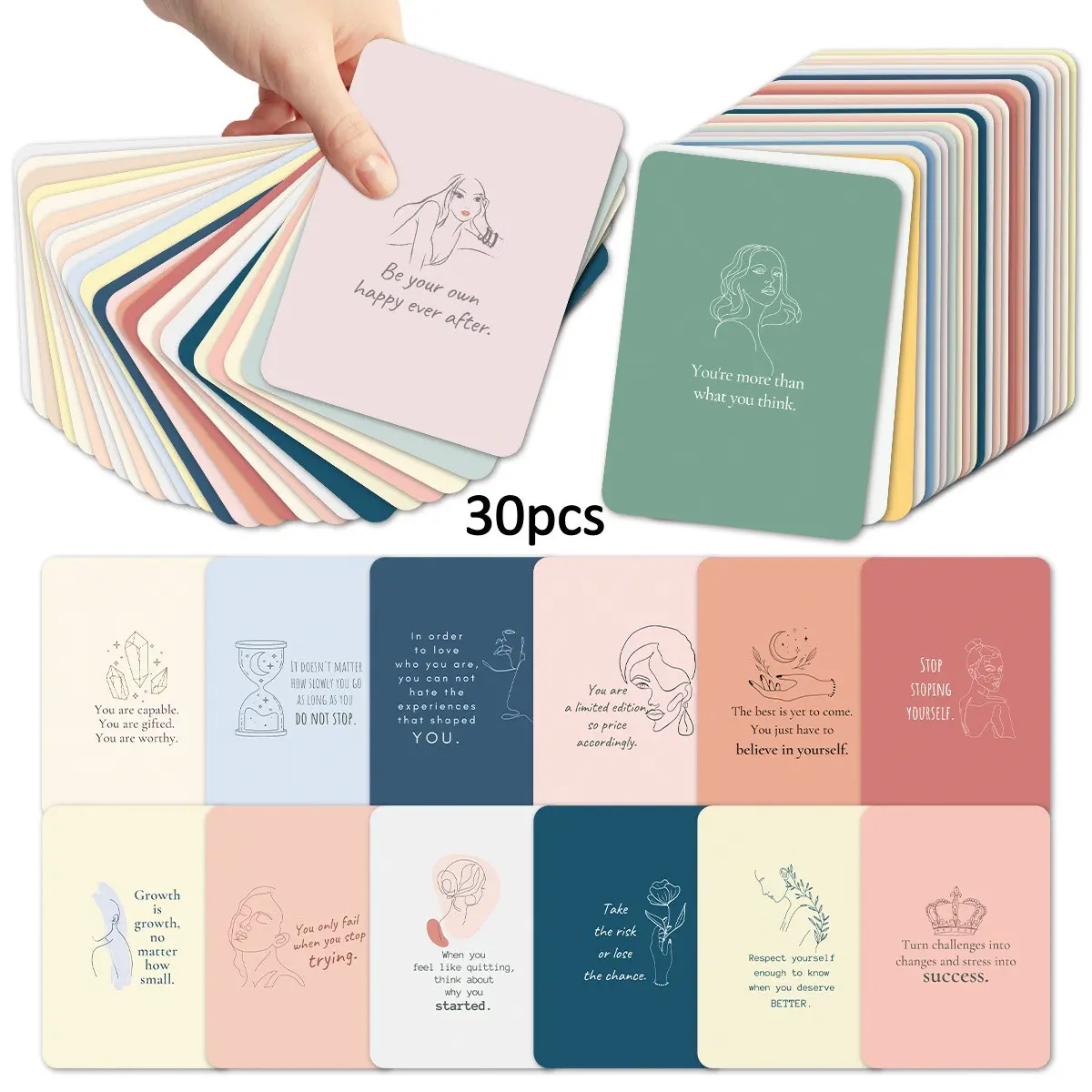 30pcs Positive Affirmation & Mindfulness Cards, Inspirational Quote Art Cards, Self-Care Motivational Daily Encouragement for Women, Positivity Cards, Lunch Notes Cards