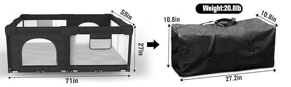 Foldable Baby Playpen with Gate, Extra Large Collapsible Play Yard for Babies & Toddlers, Portable Travel Playpen, Baby Activity Center for Indoor & Outdoor Use (Black 59"*71")