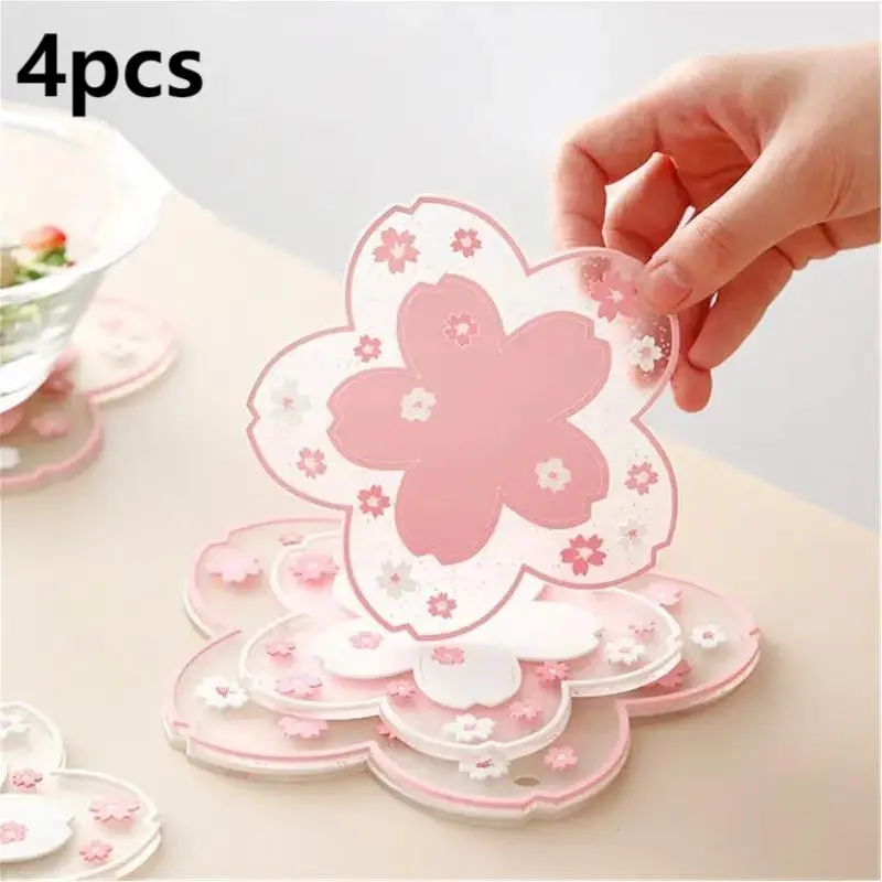 Floral Pattern Coaster, Kitchen Coasters 4 Counts/set Heat Resistant Non-slip Table Mat, Decorative Placemat for Home Kitchen Dining Room