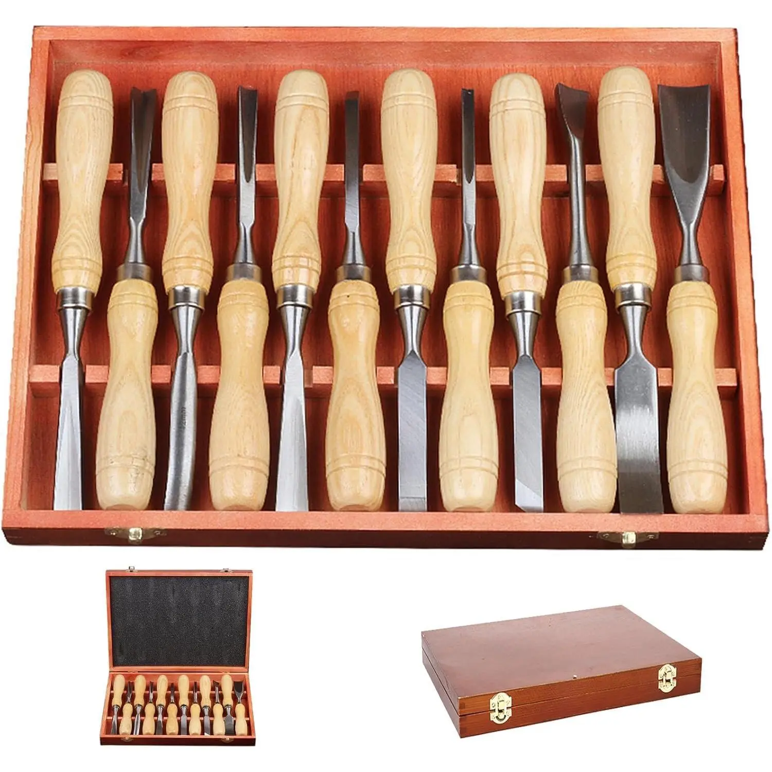 12Pcs Woodworking Wood Carving Kit with Wooden Box| Wood Whittling Set Wood Chisel Sets with 60Cr-V Blades for Woodworking Beginners and Professionals