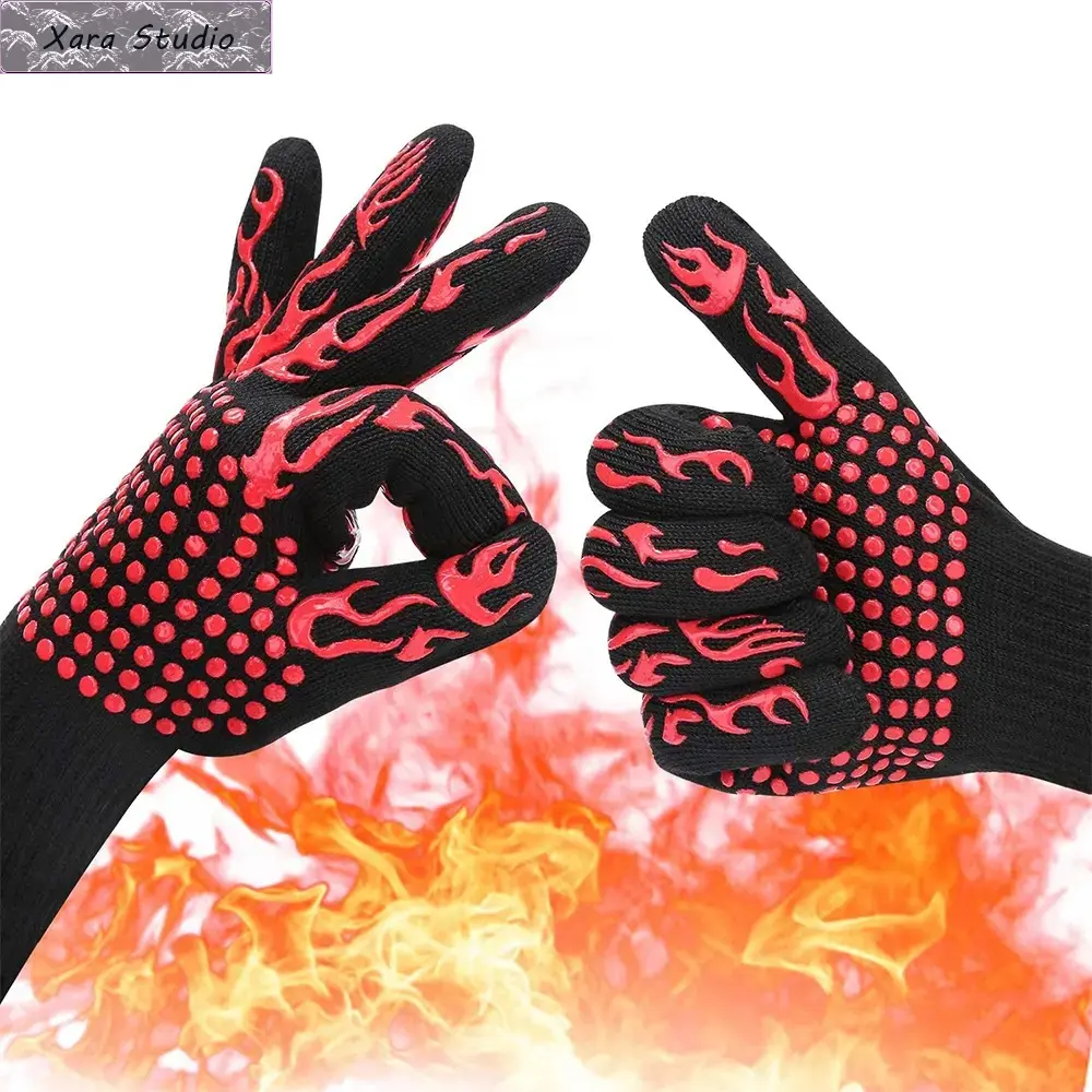 Single Aramid Fiber Cooking Glove, Triple Layer Oven Mitt with Non-Slip Silicone Grip, Extreme Heat Resistant 1472°F for Barbecue & Welding, Grilling, Oven Mitts, Fireproof, Baking, As The Picture Shown, As Pictured, Breathability, Cutting, Comfortable, E
