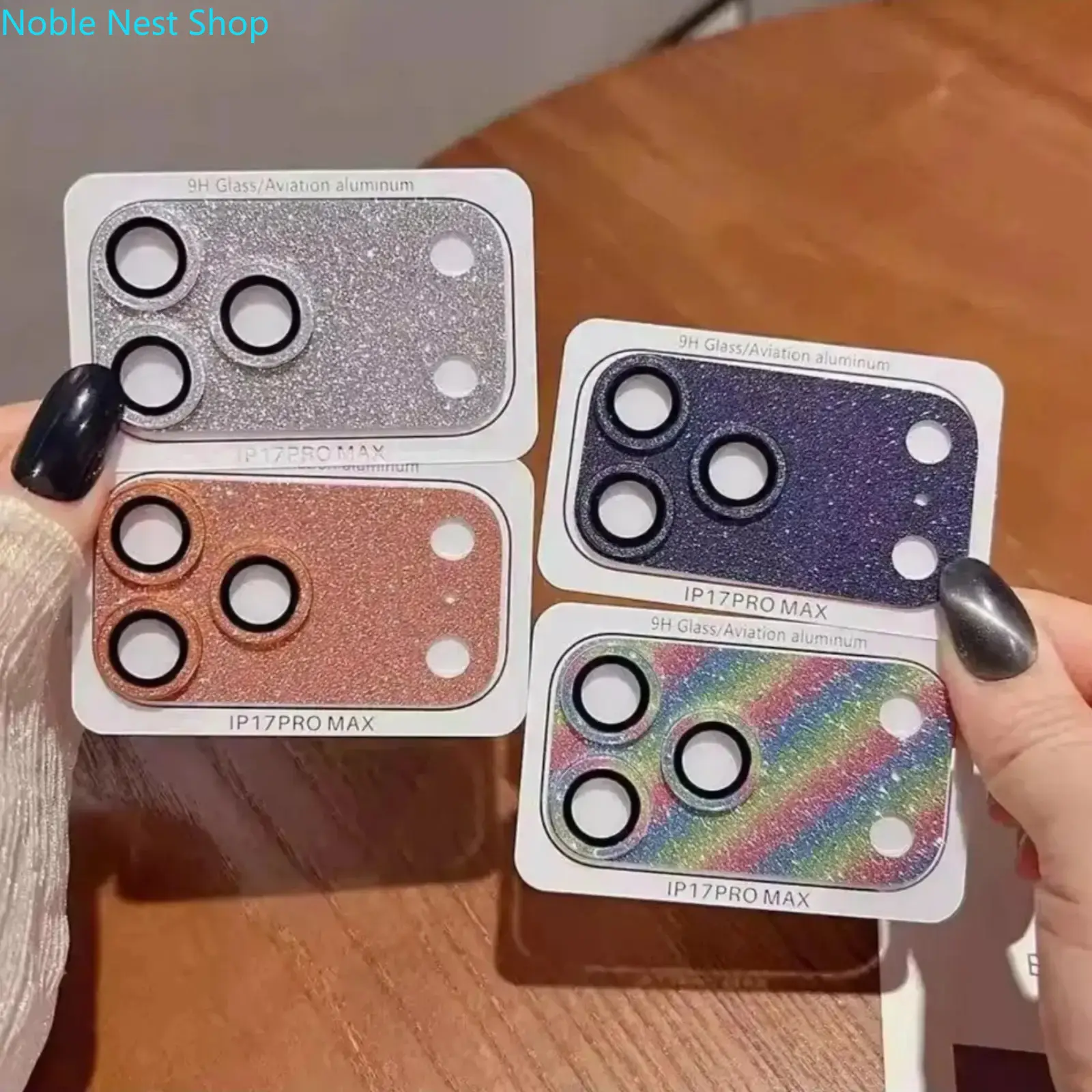 Glitter Diamond Ring Camera Lens Protector for iPhone 17 Pro Max, Luxury Bling Tempered Glass Cover
