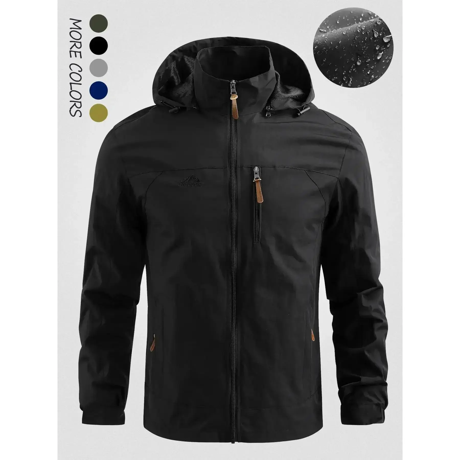 Men's Letter Embroidery Zip Up Hooded Jacket, Long Sleeves Casual Regular Fit Waterproof Coat for Daily Outdoor, Fall Outfits 2024, Jackets for Men, Men Clothing for Fall Tops