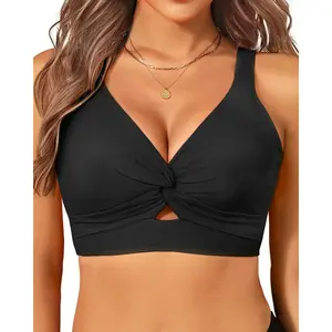 Yonique Women's Supportive Bikini Top - Large Bust, Cut Out Twist Design, Bathing Suits for Moms Swimwear Top  SwimWeek  summervibes