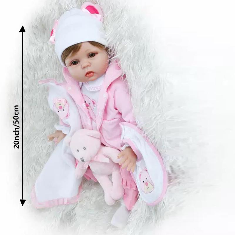22 Inch Realistic Girl Doll With Bear Doll, Realistic Baby Girl Doll with Plush Bear Set, Lifelike Reborn Baby Doll Set, Lifelike Reborn Doll, Gift Toy For Kids, Reborn Baby Dolls