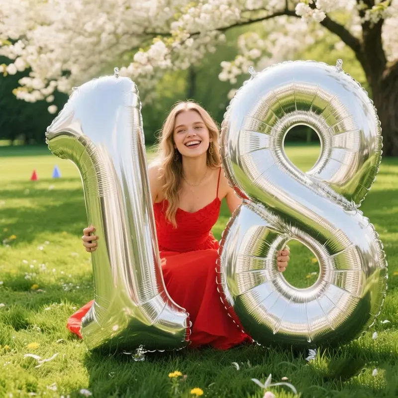 2-piece set 32inch silver number balloons, suitable for 18th birthday party decoration