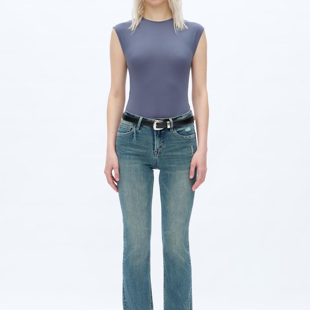 Women's Retro High-Waisted Flare Jeans with Belt Loops – Slim Fit Bootcut Denim Trousers, Casual Streetwear for All Seasons m&m