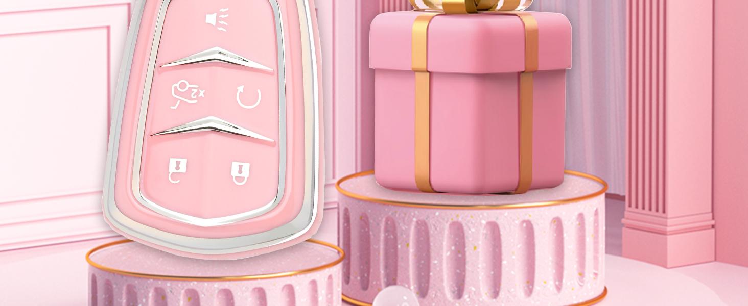 for Cadillac Key Fob Cover - Soft TPU Key Case Protection with Bling Keychain Fit for Cadillac Escalade CTS SRX XT5 ATS CT6 5 Buttons Smart Key Case