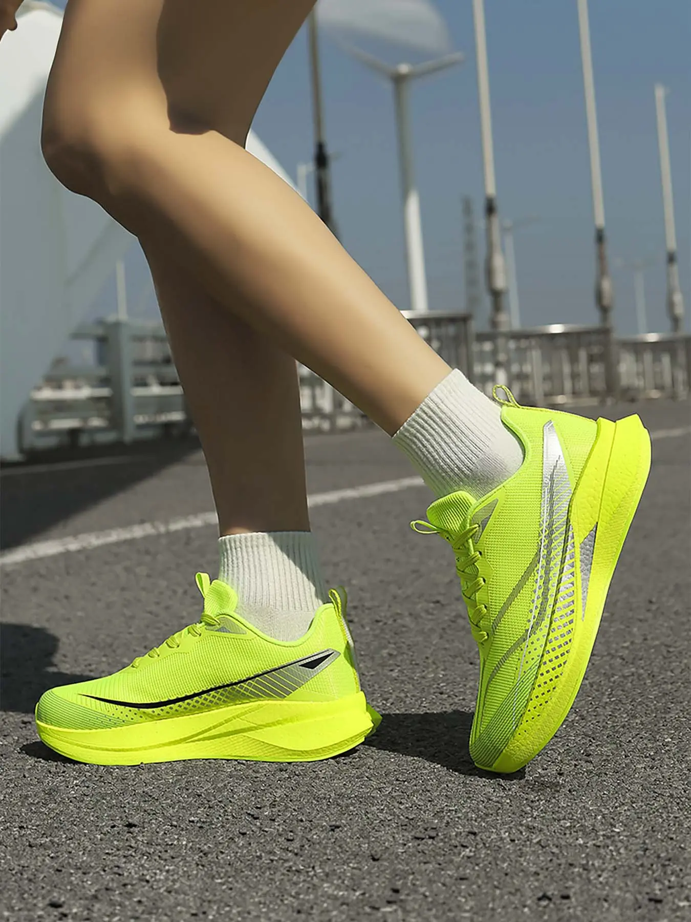 Men's Racing Woven Running Shoes, Lightweight High Elastic Cushioned Marathon Trainers, Breathable Non-Slip Athletic Sneakers for Daily Jogging