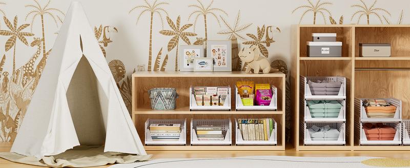 7CODE 5 Pack Stackable Closet Storage Basket, Multifunctional & Foldable Closet Organizer for Bathroom Kitchen Laundry Room Wardrobe Storage, Space-Saving Clothes Storage Drawer Organizer, White