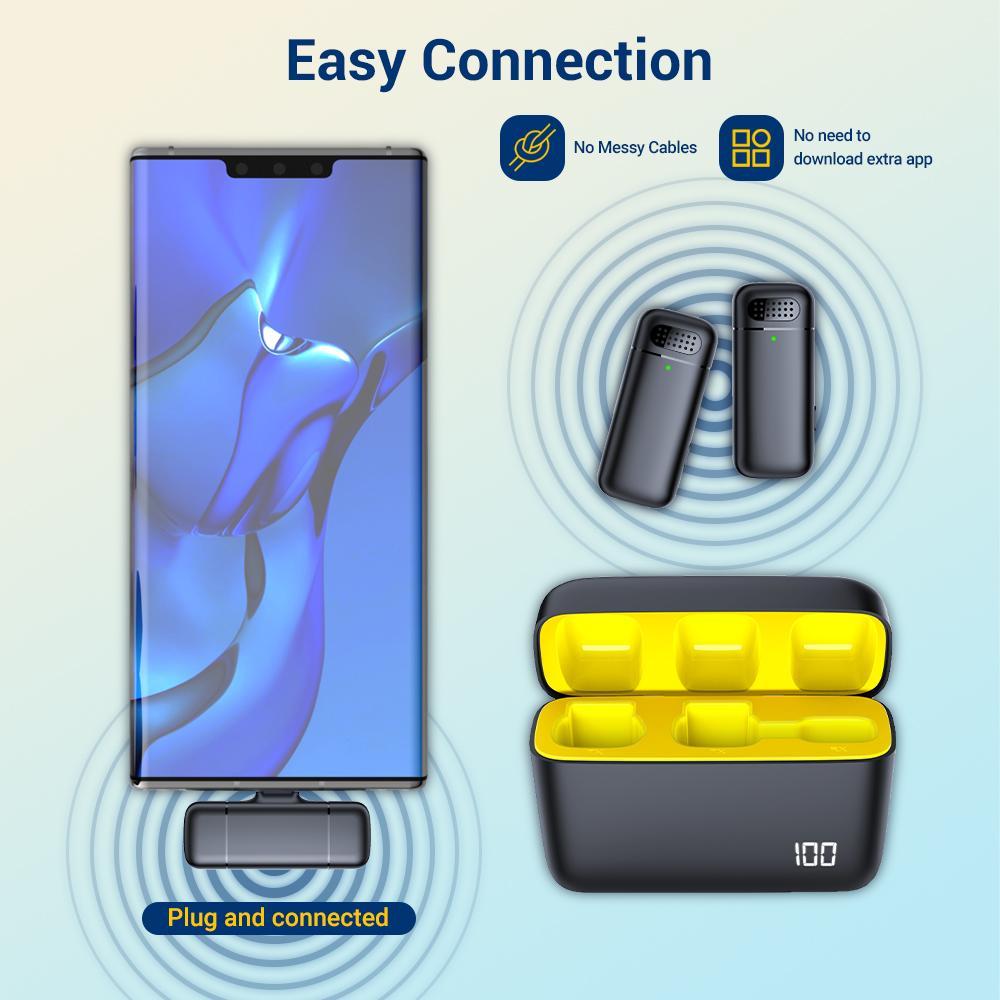 Wireless Lavalier Microphone, USB Rechargeable Wireless Microphone, Professional Wireless Microphone for iPhone Android Phone, Audio