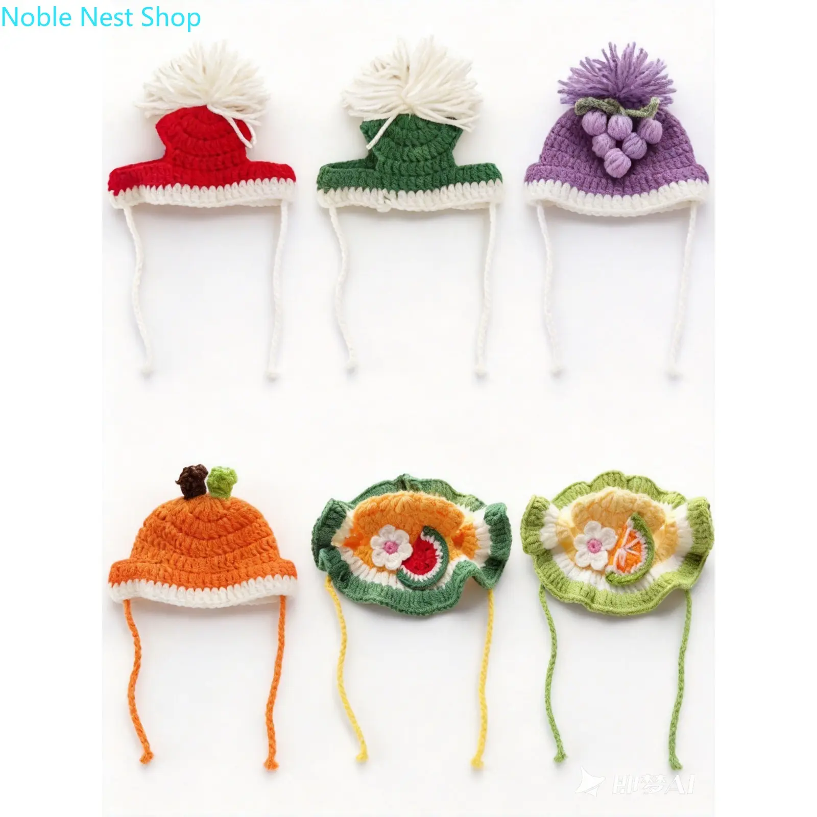 6-Pack Knitted Pet Hats - Funny Cat & Small Dog Costume Headwear, Daily Wear & Party Photo Props, Knitted Fabric, Funny Hats