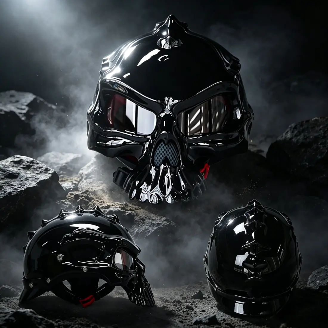 3D Skull Motorcycle Half Helmet, UV Protection Sunglasses, Breathable Mesh, Fang Design, Harley Cruiser Scooter, Halloween Cosplay, Unisex