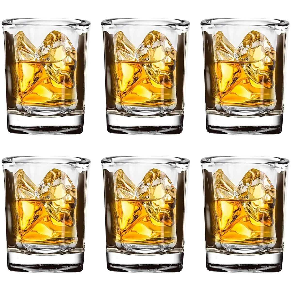 Shot Glasses Set of 6, Heavy Base Square Spirit Glasses, Durable Glassware, 2oz/60ML, Perfect for Espresso Whiskey Tequila Vodka Parties