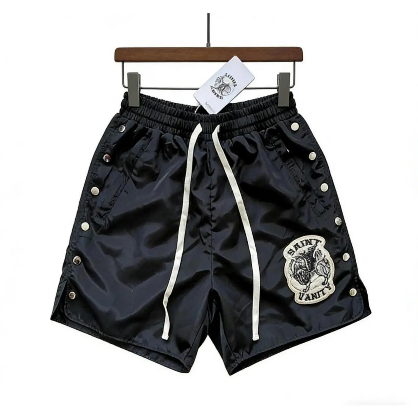 SAINT VANITY Mens Embroidered Casual Sports Shorts Y2K Streetwear Elastic Waist Loose Fit Summer Athletic Gym Shorts Trendy Urban Bottoms Father Day Gift,back to school,back to school haul
