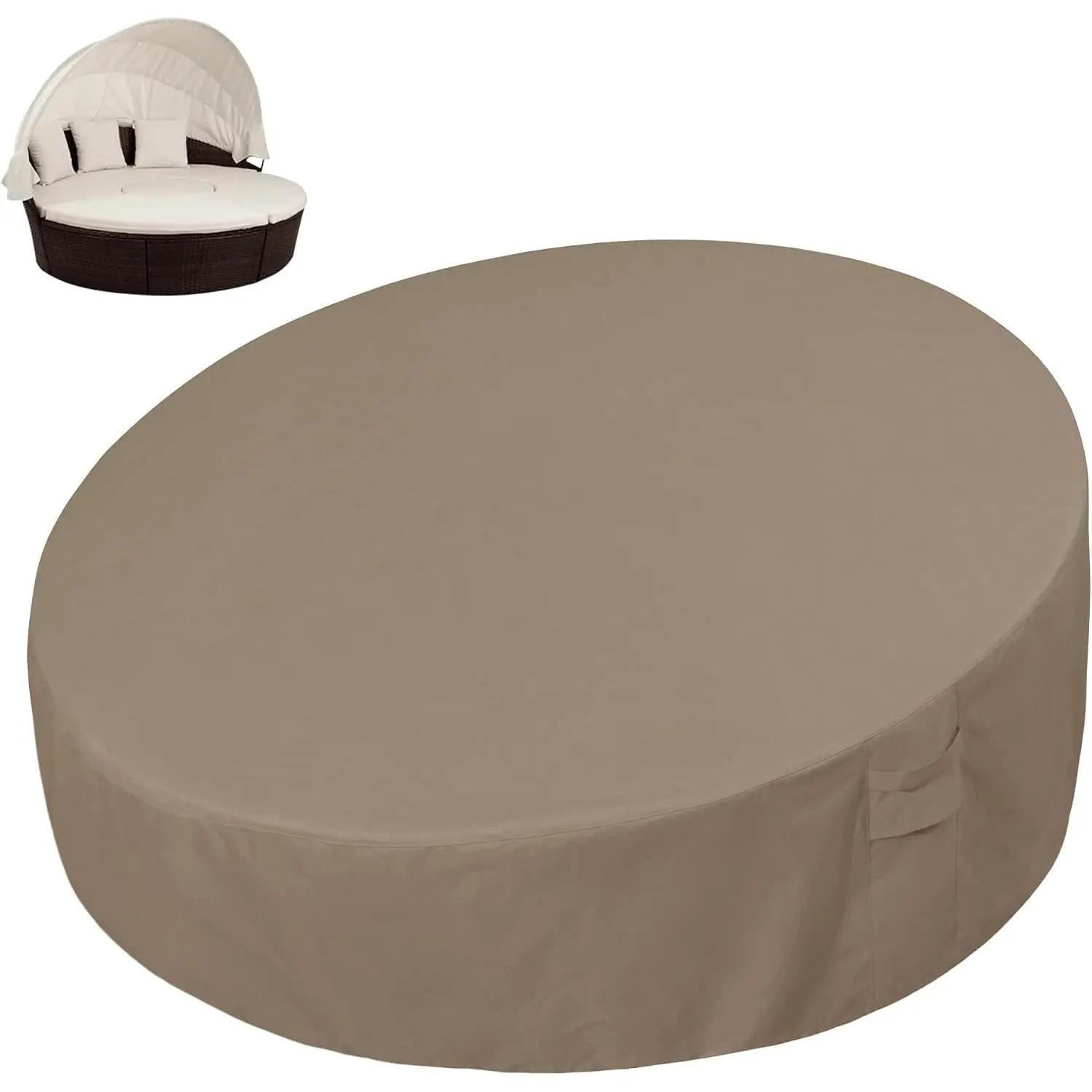 Heavy Duty 600D Outdoor Daybed Cover 75 Inch UV Resistant Patio Round Sofa Cover Waterproof Outdoor Canopy Daybed Sofa Cover with Air Vent 75" Dia x 35"/18" H, Camel