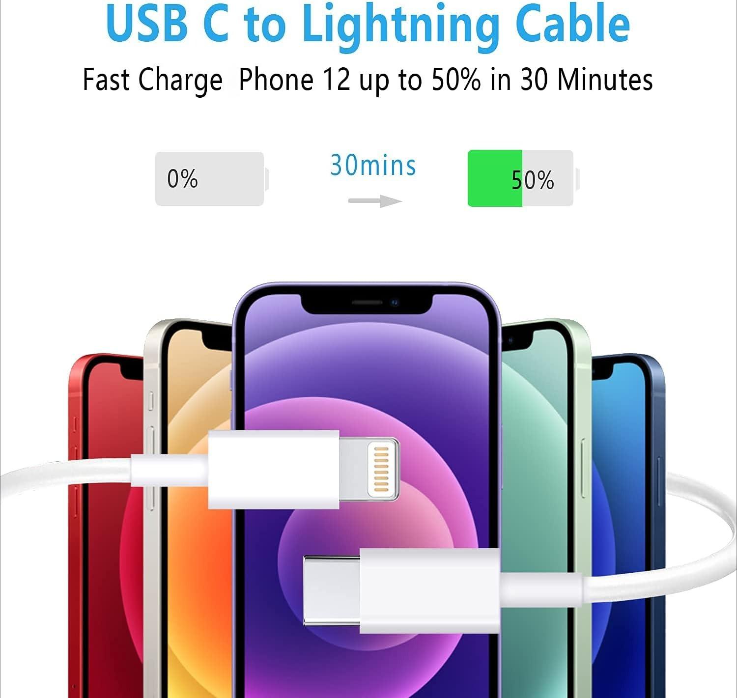 USB C to Lightning Cable 3Pack 10FT [MFi Certified] Type C Power Delivery Fast Charging Cord for iPhone 14/13/12/11/XS/XR/X/8/iPad, Charger, Smartphone