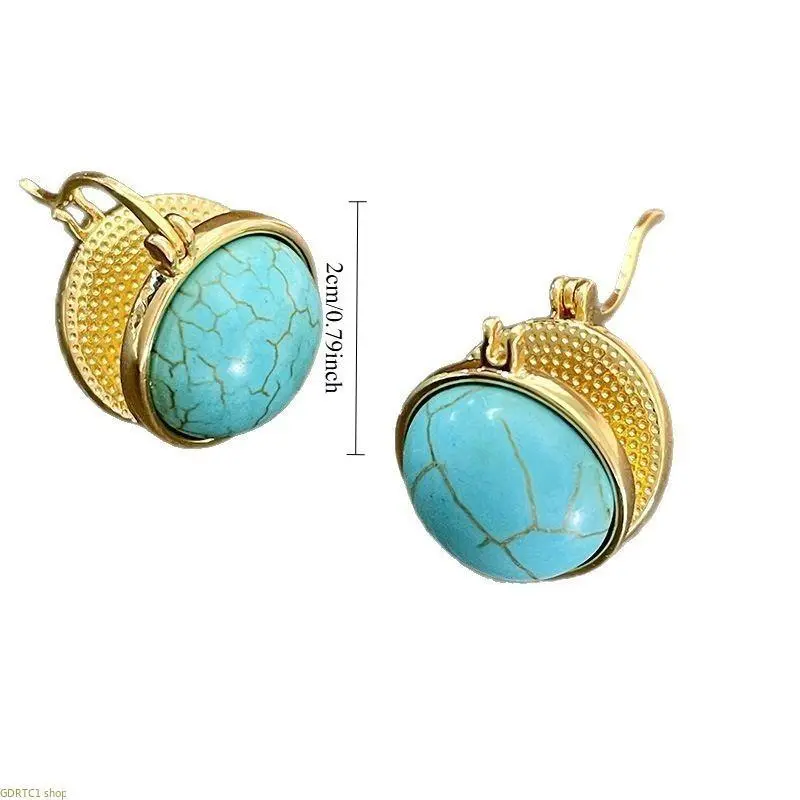 Niche Design Ear Buckles for Women, Elegant Round Stone Accent Earrings, Stylish Accessories, Ideal for Anniversary Gift, Studs, Turquoise, Accessories For Women, Gifts For Women