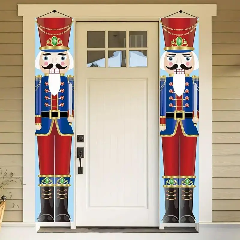 Christmas Clearance, 1 Pair Festive Nutcracker Christmas Couplets - Hanging Cloth Banner with Vibrant Colors and Intricate Designs - Perfect Party Decoration, Background Cloth Flag for Holiday Season, Indoor and Outdoor Use