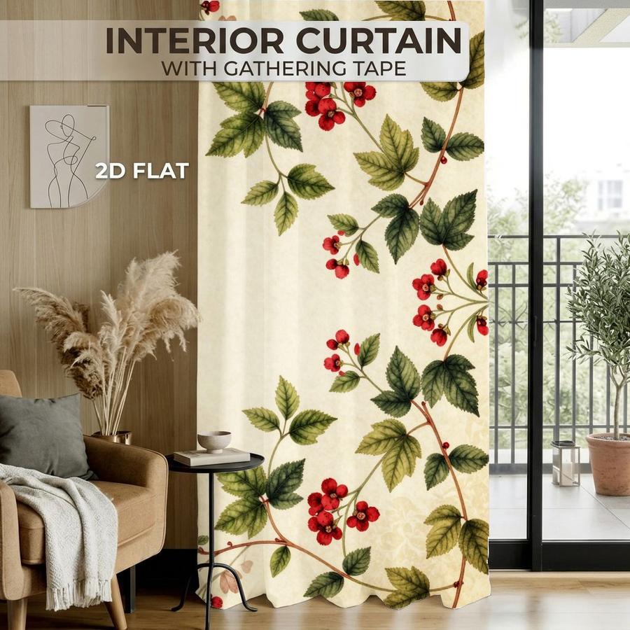 2Pcs Vintage Botanical Berry Leaf Pattern Sun Blocking Curtains Digital Printed Rod Pocket for Bedroom Office Kitchen Living Room Study Home Decor Multiple Sizes Soft Light Filter Easy Installation