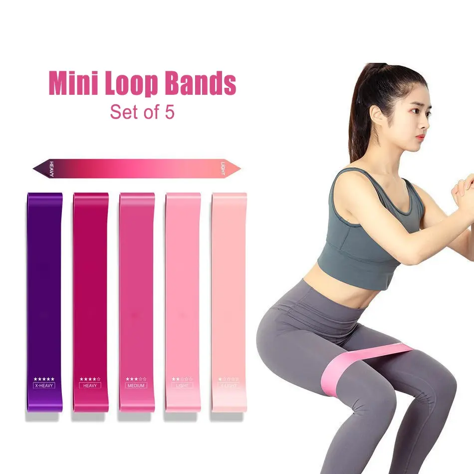 Set of 5 Resistance Loop Exercise Bands, Yoga Stretch Band, Fitness Training Elastic Bands, Butt Puller, Deep Squat, Dance, Exercise Gear, Mini Loop Bands
