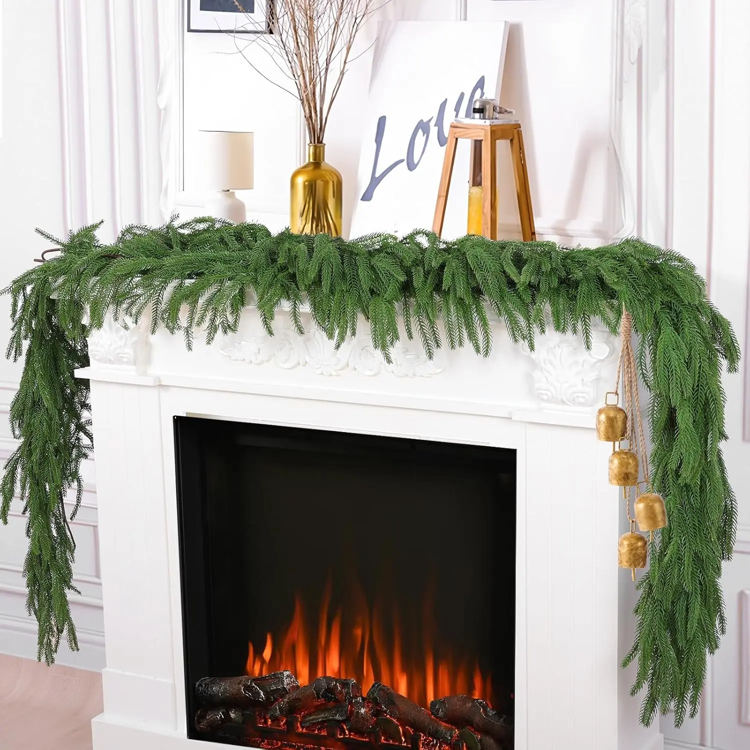 Hananona 2Pcs 6Ft Artificial Norfolk Pine Garlands, Real Touch Winter Pine Garland, Green Artificial Greenery Garland for Table, Mantle, Wall, Indoor, Outdoor Christmas Decorations (2, 6 FT)
