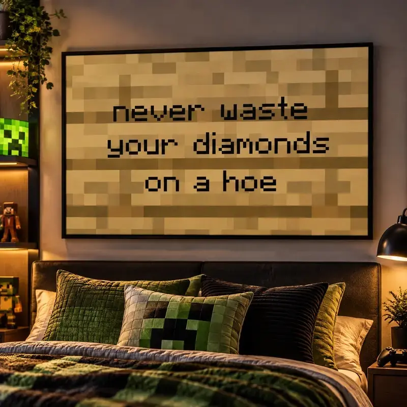 Never Waste Your Diamonds On A Hoe Canvas Poster, Funny Pixel Gaming Wall Art Print, Retro Gamer Room Decor for Bedroom Gaming Room Man Cave, Funny Gift, video game poster, quote canvas print, game room wall, humor decor# 124