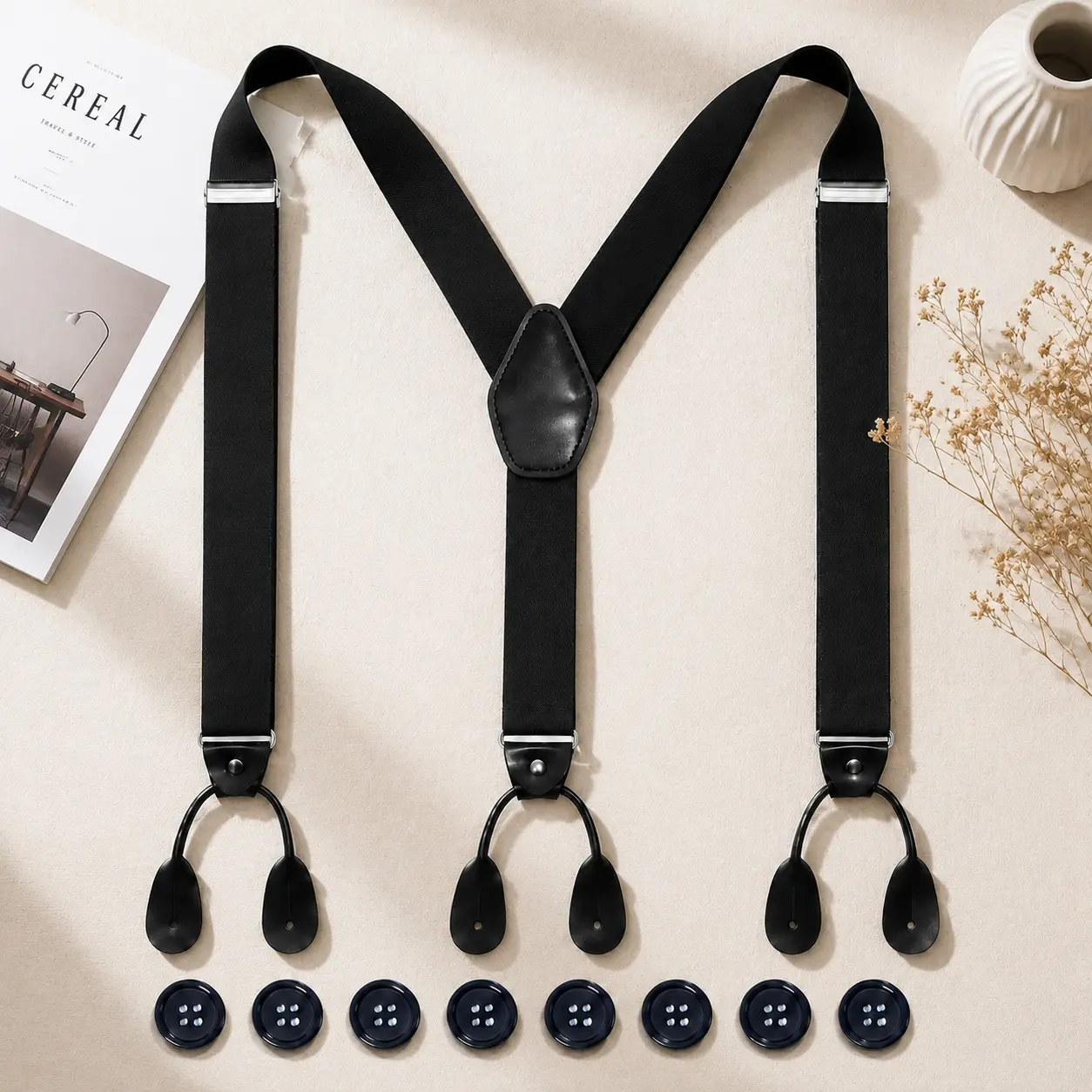 Men Formal Button Braces Heavy Duty Stretch Suspenders with Hidden Waistband Buttons for Suits Jeans and Dress Pants