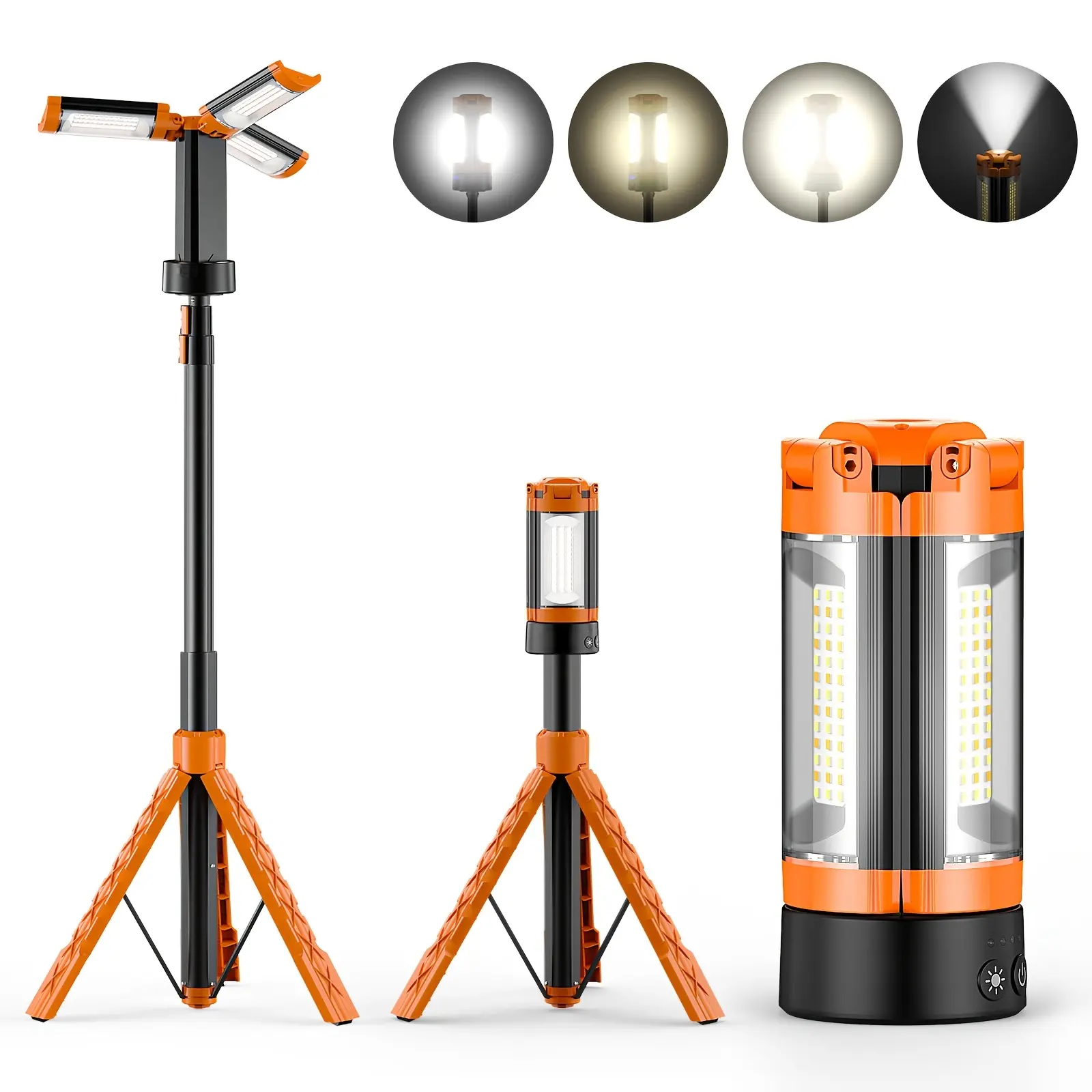 Rechargeable 10000Mah Camping Light with Stand 6.0 Ft Max Height, Cordless Work Light with 3 LED Lamp Heads, 2200 Lumens Camping Essentials Gear Emergency Flashlight with Detachable Tripod