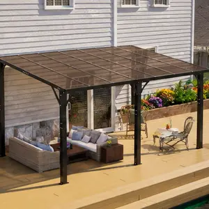 ARCH 14x10 FT Hardtop Gazebo Heavy Duty Outdoor Pergola with Tinted Polycarbonate Roof UV & Snow Resistant Rustproof Aluminum Frame for Patio Backyard Garden Carport Brown Metal, Brown Color Options, Metal Material, Product Dimensions: 116.40 W x