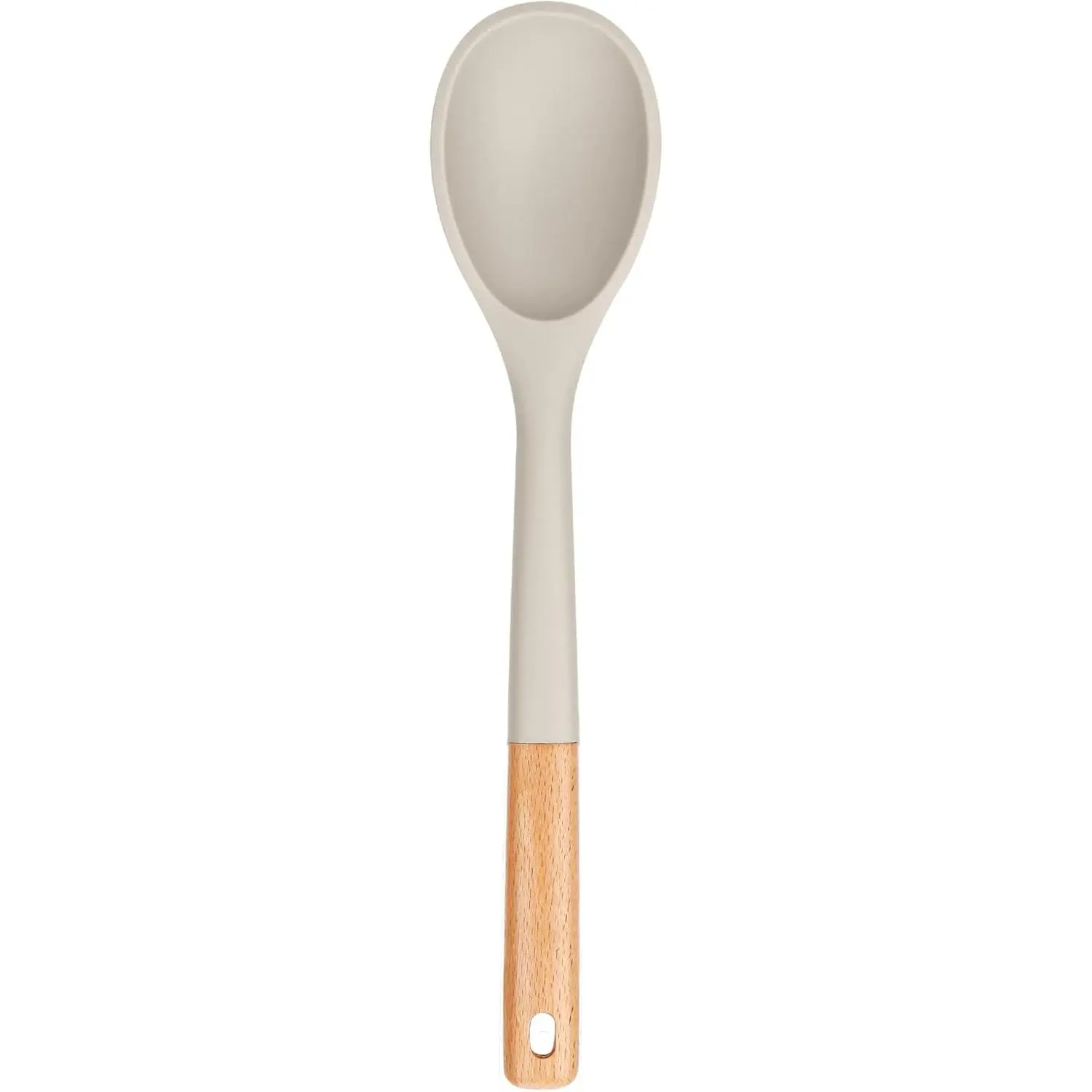 Large Silicone Cooking Spoons Nonstick Solid Wooden Handle Heat Resistan Silicone Kitchen Spoons for Cooking Serving Basting Mixing 13.2inch (Khaki)