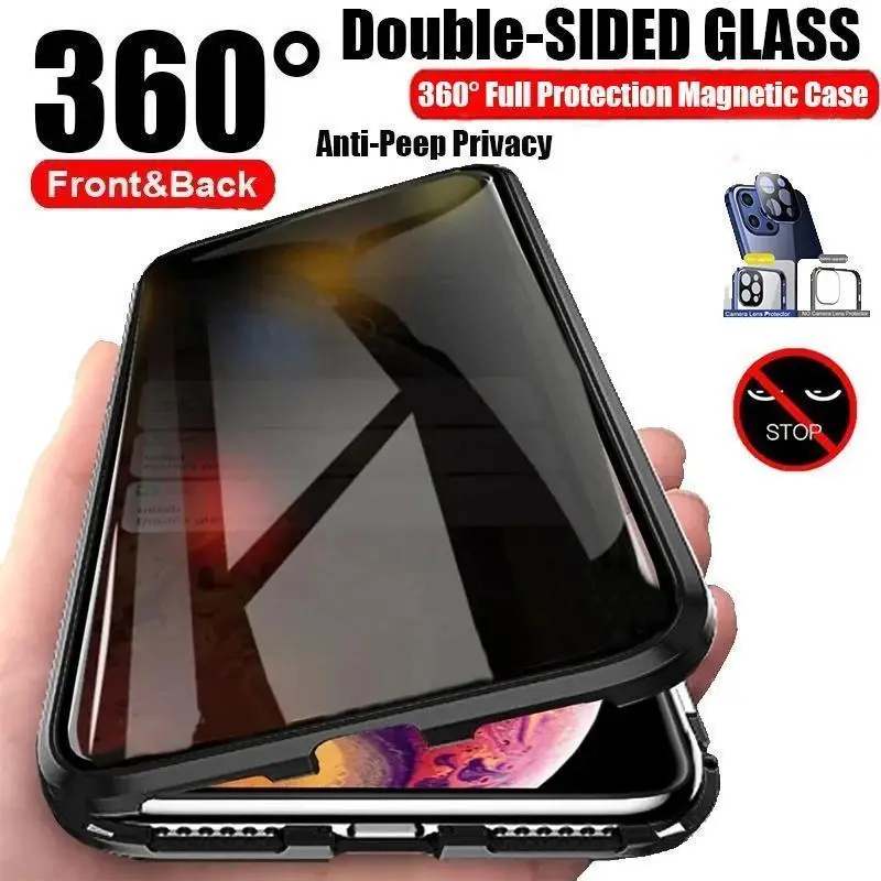 Anti Peeping Privacy Double Sided Tempered Glass Case For Samsung Galaxy S22 S23 S24 S25 S26 Plus S25 S26 S24 S22 S23 Ultra Metal Magnetic Cover
