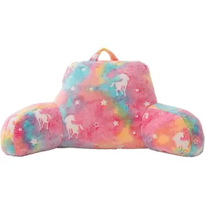 Unicorn Plush Reading Pillow Glow in The Dark Colorful Star Bed Wedge Children Backrest with Arms Back Support for Sitting Up in Bed/Couch
