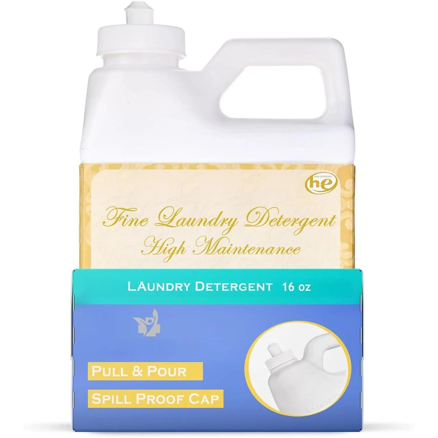 High Maintenance Laundry Detergent – Long Lasting Phosphate-Free Scented Liquid Laundry Detergent for Deep Clean, Washing Detergent with Spill-Proof Pull & Pour Cap, 4oz –  Packaging