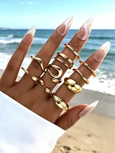 10 Pcs Bohemian Style Elegant Simple Wide Band Liquid Lava Rings Set, Open Design for Dates Weddings Beach Vacation Gifts Daily Wear