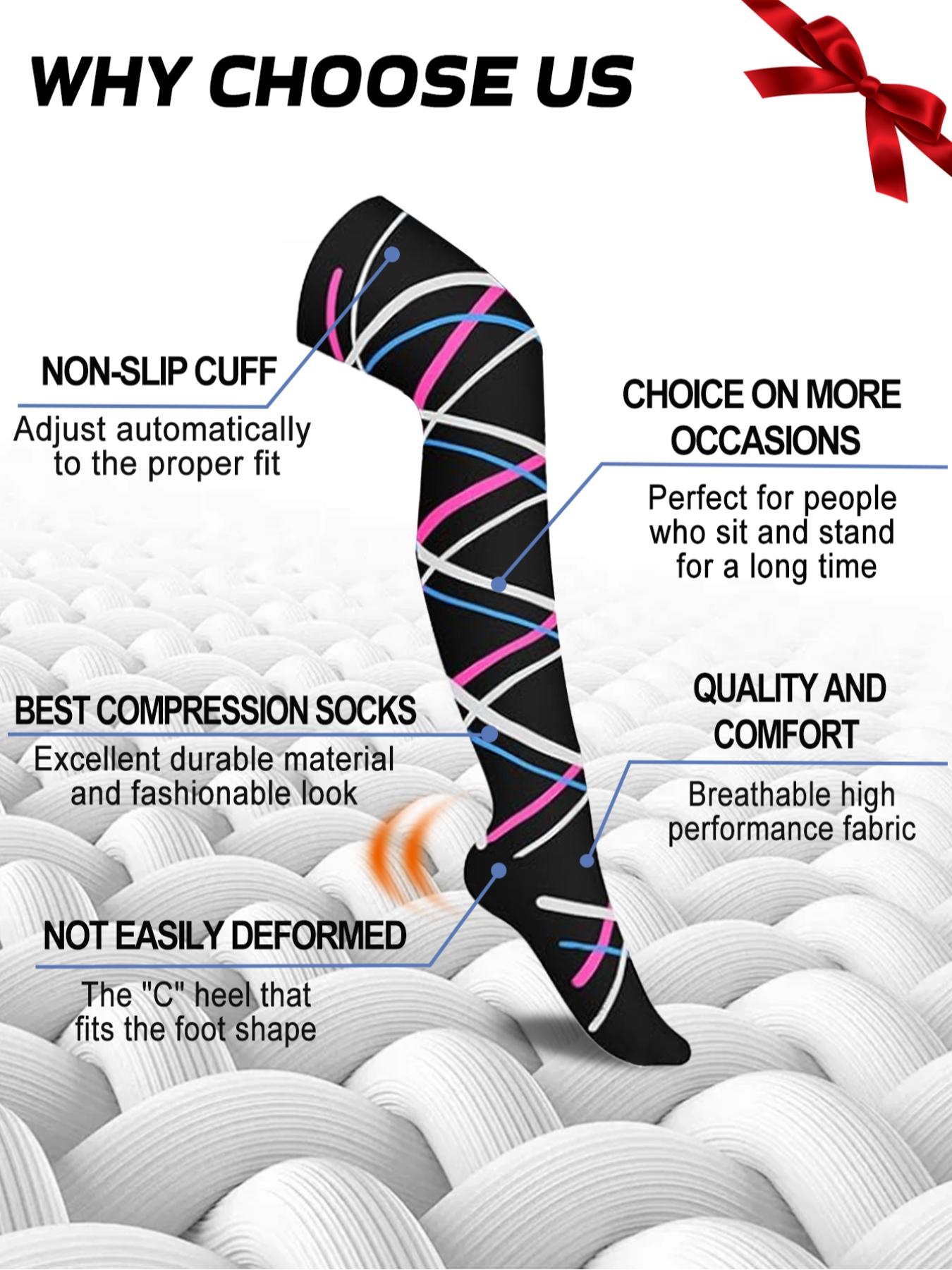 3 Pairs Knee Thigh High Compression Stockings Over the Knee for Women Men Long Socks 15 - 20 mmhg Circulation Socks Blood Flow Issues Running Pregnancy Sport Gym Medias para la Mujer Medical