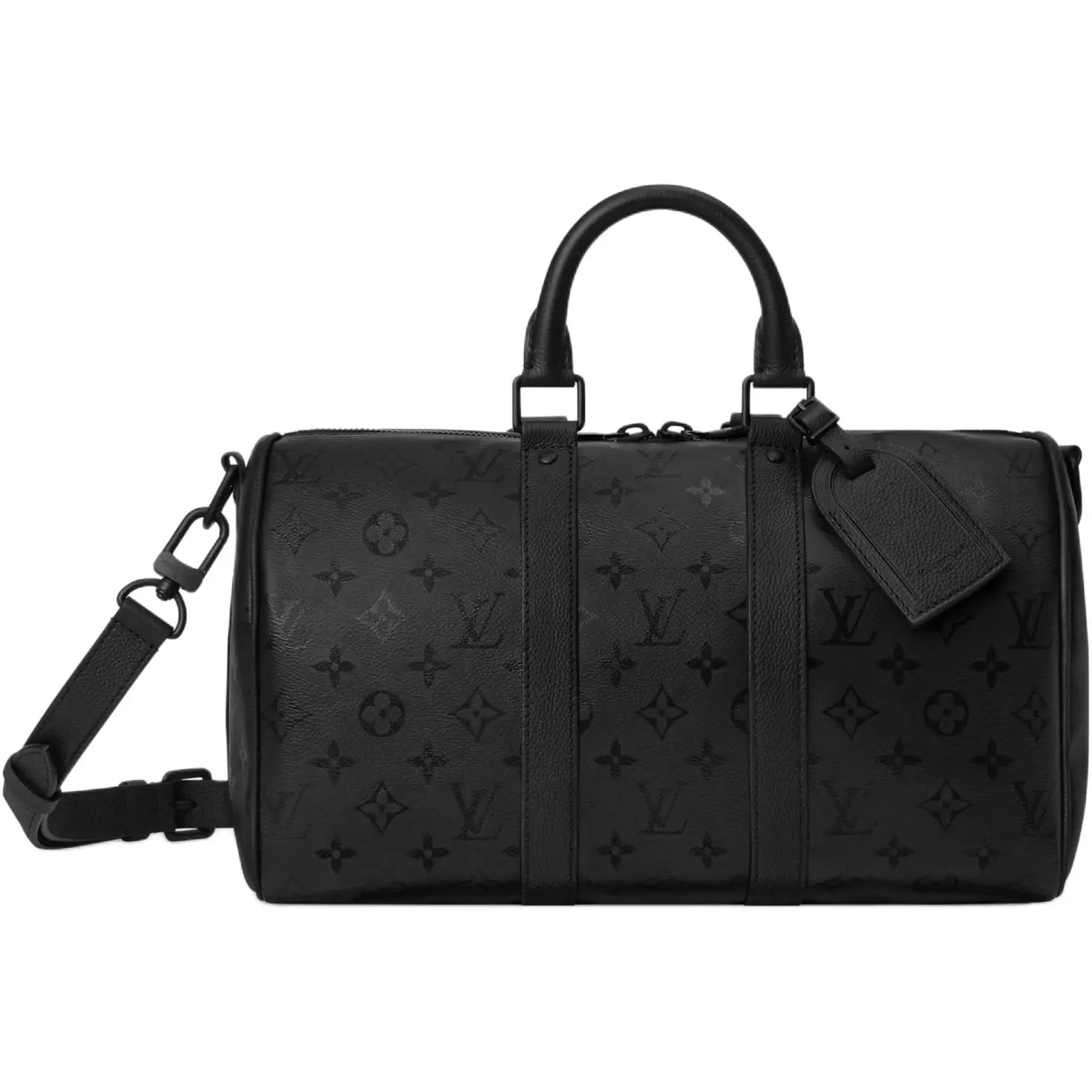 Men's Louis Vuitton Keepall Bandoulière 35 Logo Travel Bag - Polyurethane-Coated Classic Monogram Midnight Canvas, Black Zipped Luggage & Travel Bag, Polyurethane-Coated Travel Bags, Logo Travel Bags