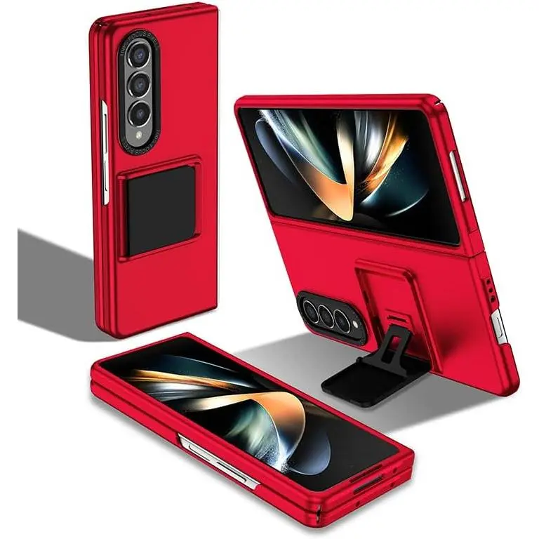 Asuwish Phone Case for Samsung Galaxy Z Fold 3 5G 2021 with Camera Cover Kickstand Stand Slim Protective Mobile Hard Hybrid Back Cell Accessories ZFold3 Z3 Fold3 3Z ZFold35G Women Men Red