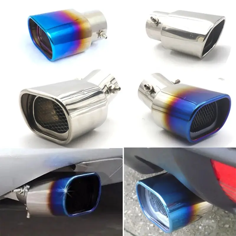 Universal Car Square Exhaust Muffler Tip Silencer Tail Pipes Stainless Steel Exhaust Tail Tube Polishing Surface Car Decoration