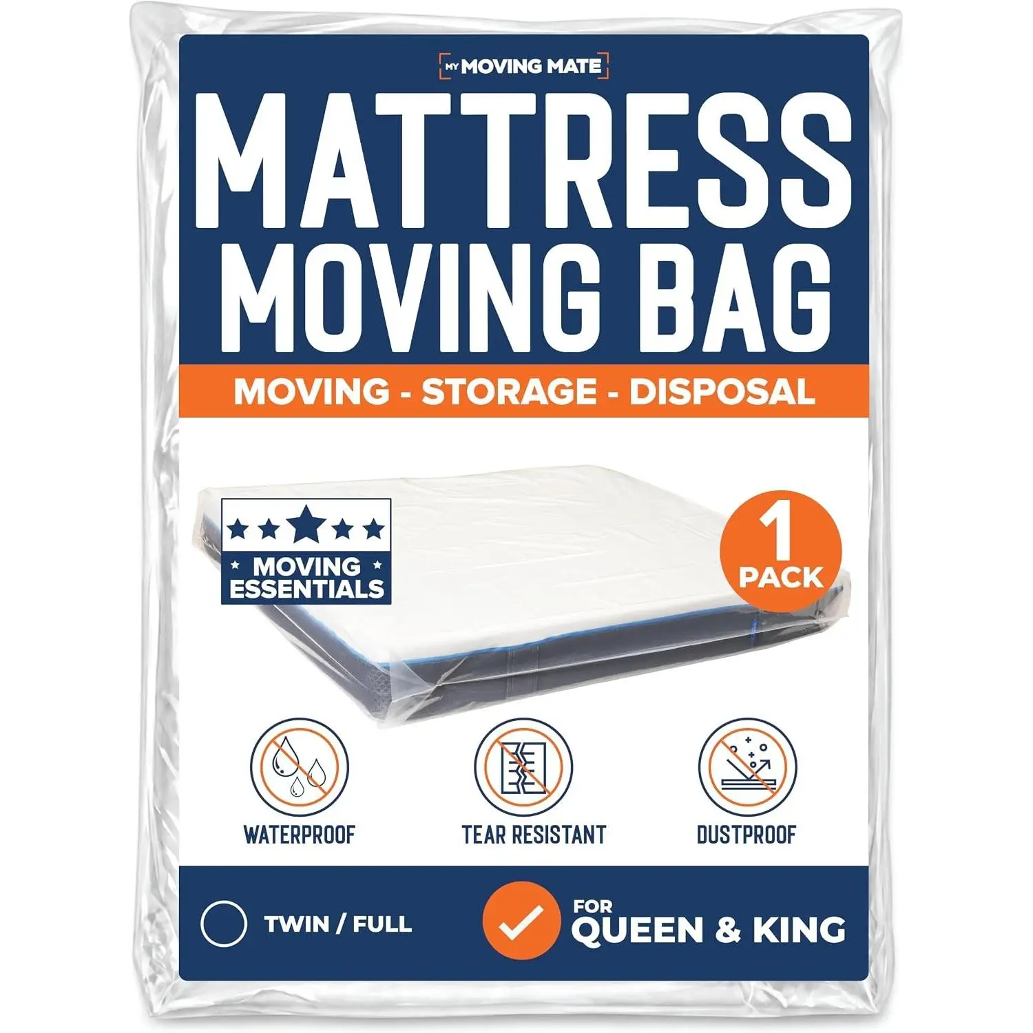 Queen & King Mattress Bags for Moving, Storage & Disposal – Plastic Mattress Cover Protector for Bed