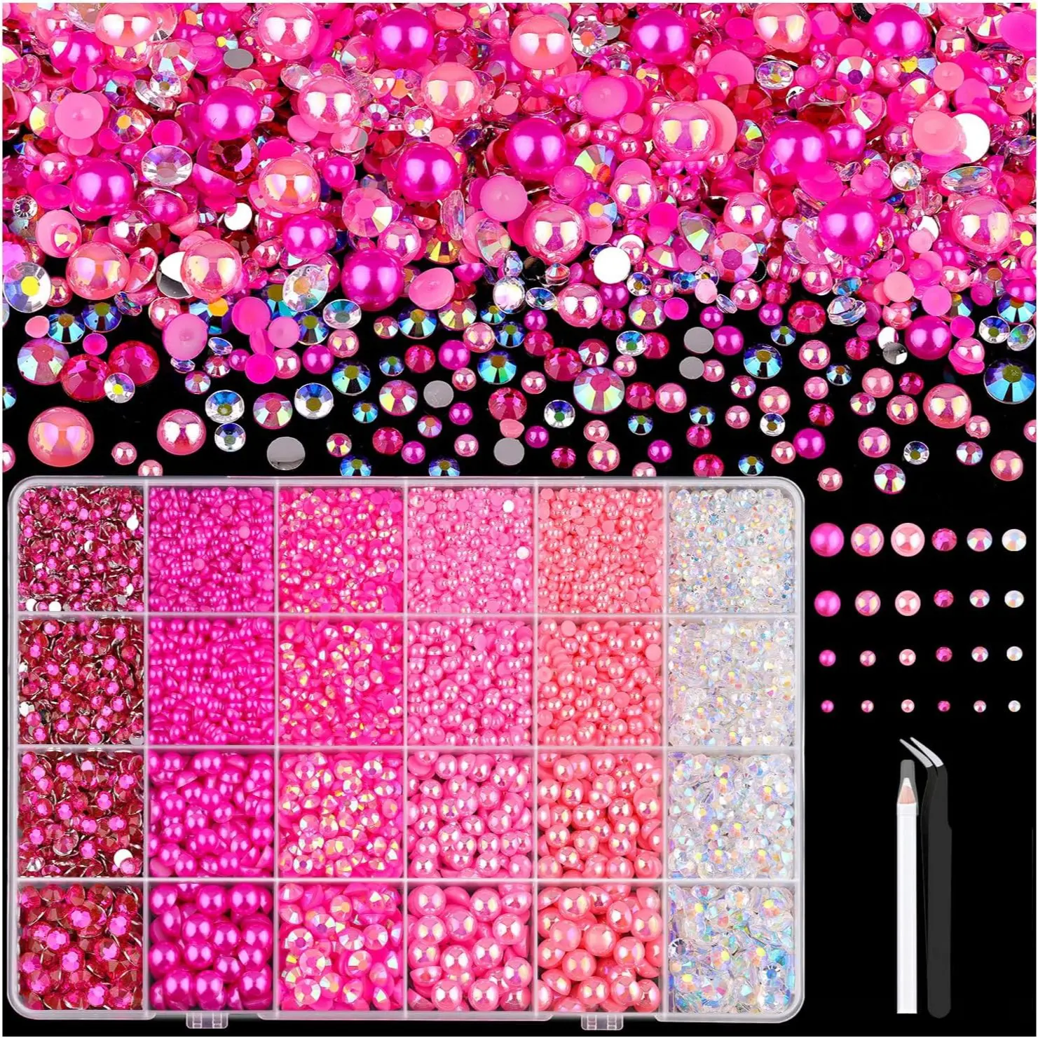 14000 Pearl & Rhinestone DIY Kit, Mixed Sizes Resin Drills & Pearls, Includes Tools, Ideal for Nail Art, Handmade Decorations