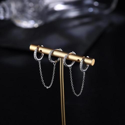 MILACOLATO S925 Sterling Silver Hoop Earrings with Chain Minimalist Threader Earrings CZ Cartilage Helix Tassel Drop Cuff Huggie Earrings for Women Girls