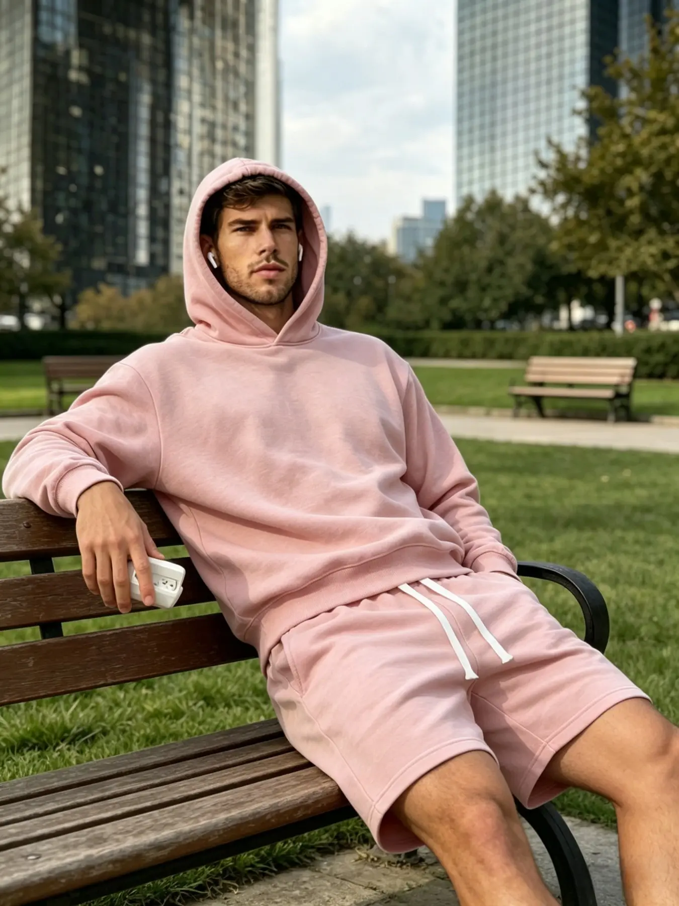 Long Sleeve Hooded Top and Drawstring Shorts Set, Comfortable Casual Two-Piece, Ideal for Daily Wear, Fitness, Street Style, Vacation