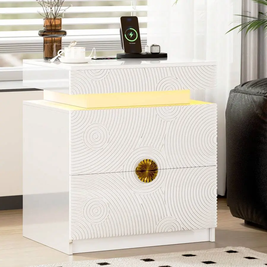 LED Night Stand - With Light, Nightstand With A Lockable Hidden Drawer And 2 Drawer, Smart Bedside Table With Auto Sensor, USB&Type-C Bedroom, Modern Sofa End Table - Black