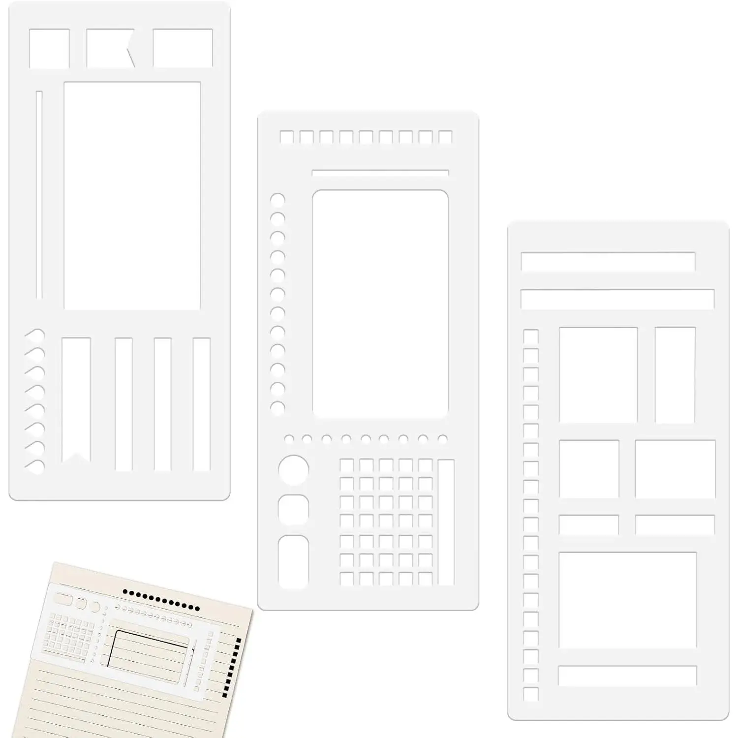 3 count Journal Stencil Set,  Planner Stencils Templates Create Custom Weekly & Monthly Layouts for Dot Grid Journals,  Efficiency for Planning & Journaling Enthusiasts
