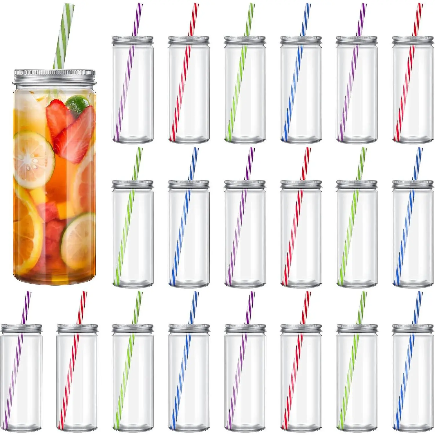 20 count 8 oz Mini Plastic Juice Bottles with Airtight  and Straws Clear Mason Jars Drinking Bottle Bulk for Smoothies Juices Shakes Beverage Cups Containers, Bottles and Straws