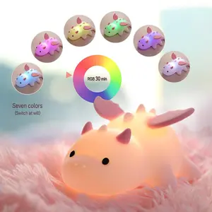 Cute Dinosaur Design Night Light, USB Rechargeable 3-level Adjustable Brightness Night Light with Timing Function, Decorative Light for Bedroom