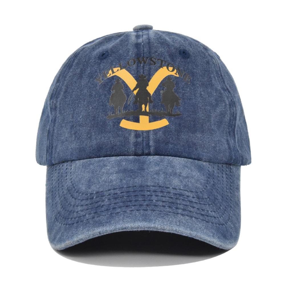Cross-border European and American Y-print baseball cap, YELLOWSTONE embroidered duckbill cap, washed and distressed curved brim Yellowstone cap